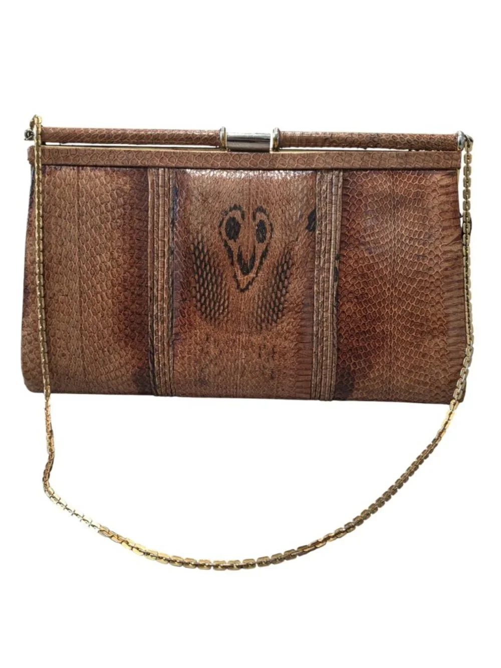 Vintage king cobra Snake skin Evening Bag With Gold Chain Strap Timeless Elegant